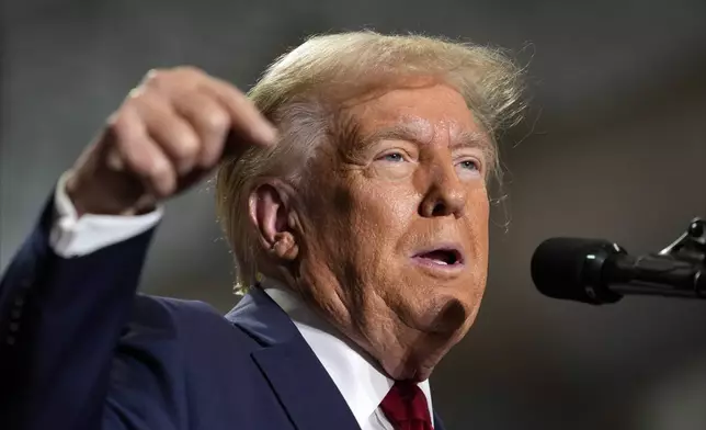 Republican presidential nominee former President Donald Trump speaks during a campaign event, Sunday, Sept. 29, 2024, in Erie, Pa. (AP Photo/Matt Rourke)