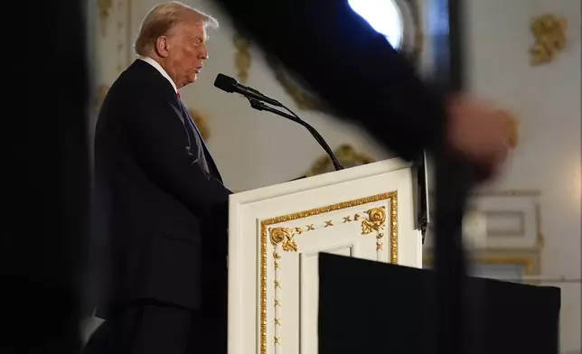 Republican presidential nominee former President Donald Trump speaks during a news conference at his Mar-a-Lago estate, Tuesday, Oct. 29, 2024, in Palm Beach, Fla. (AP Photo/Julia Demaree Nikhinson)