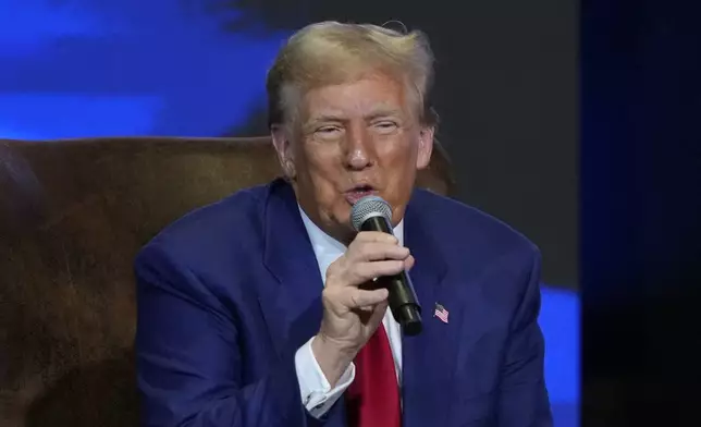 Republican presidential nominee former President Donald Trump speaks during a faith town hall with Georgia Lt. Gov. Burt Jones at Christ Chapel Zebulon, Wednesday, Oct. 23, 2024, in Zebulon, Ga. (AP Photo/Julia Demaree Nikhinson)