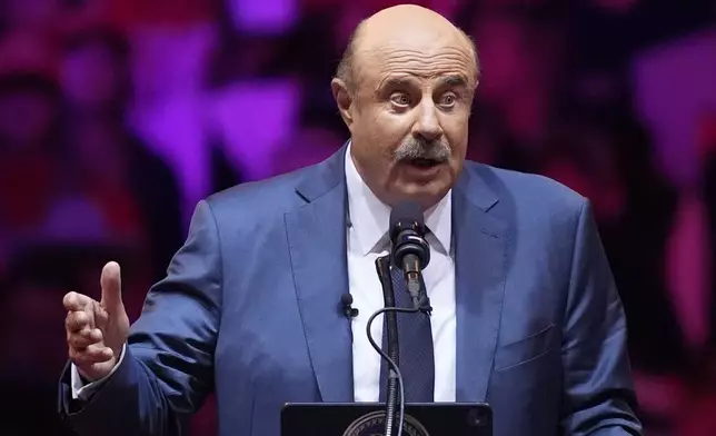 Dr. Phil speaks before Republican presidential nominee former President Donald Trump at a campaign rally at Madison Square Garden, Sunday, Oct. 27, 2024, in New York. (AP Photo/Evan Vucci)