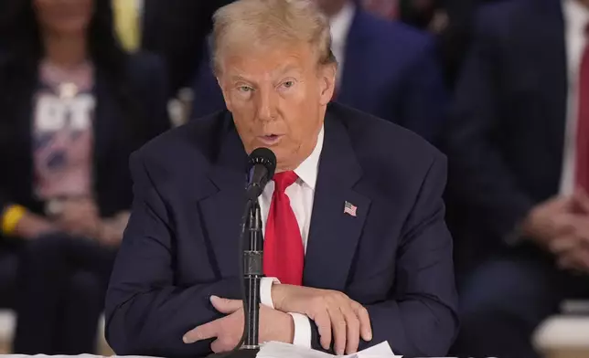 Republican presidential nominee former President Donald Trump participates in a roundtable with Latino leaders Tuesday, Oct. 22, 2024, in Doral, Fla. (AP Photo/Lynne Sladky)