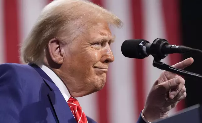 Republican presidential nominee former President Donald Trump speaks at a campaign event at the Cobb Energy Performing Arts Centre, Tuesday, Oct. 15, 2024, in Atlanta. (AP Photo/Alex Brandon)