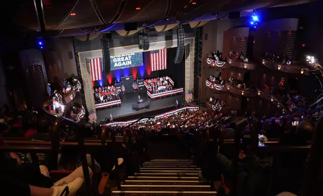 Republican presidential nominee former President Donald Trump speaks at a campaign event at the Cobb Energy Performing Arts Centre, Tuesday, Oct. 15, 2024, in Atlanta. (AP Photo/Alex Brandon)