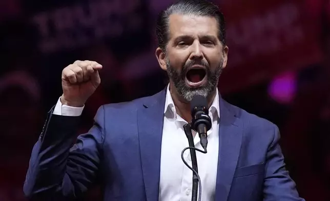 Donald Trump Jr., speaks before Republican presidential nominee former President Donald Trump at a campaign rally at Madison Square Garden, Sunday, Oct. 27, 2024, in New York. (AP Photo/Evan Vucci)