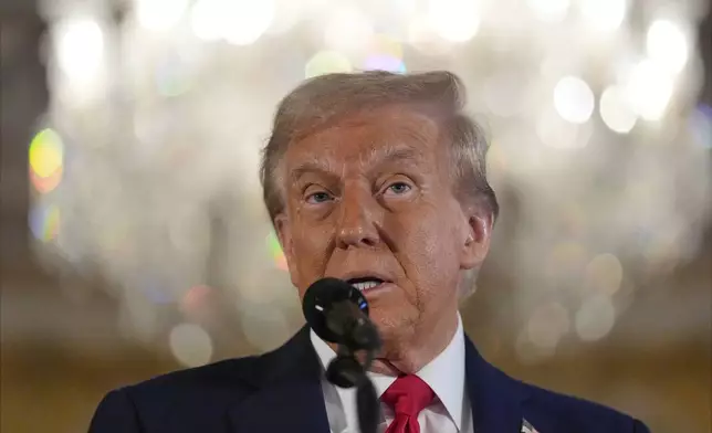 Republican presidential nominee former President Donald Trump speaks during a news conference at his Mar-a-Lago estate, Tuesday, Oct. 29, 2024, in Palm Beach, Fla. (AP Photo/Julia Demaree Nikhinson)