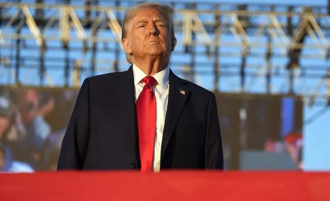 Republican presidential nominee former President Donald Trump pauses speaking at a campaign event at the Butler Farm Show, Saturday, Oct. 5, 2024, in Butler, Pa. (AP Photo/Alex Brandon)