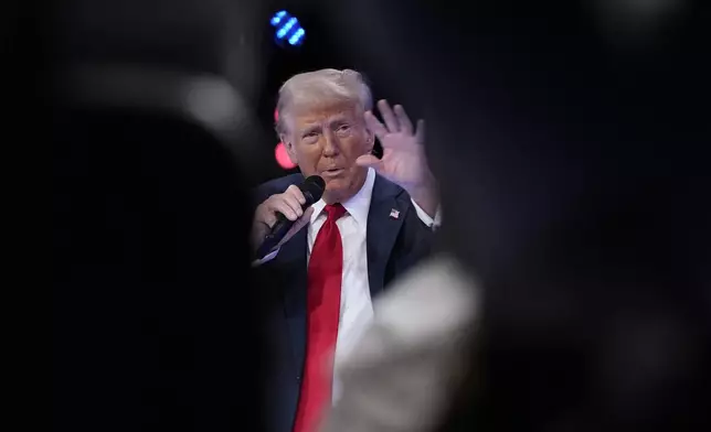 Republican presidential nominee former President Donald Trump speaks during a Univision town hall, Wednesday, Oct. 16, 2024, in Doral, Fla. (AP Photo/Alex Brandon)