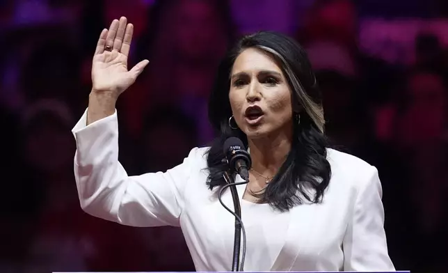 Tulsi Gabbard speaks before Republican presidential nominee former President Donald Trump at a campaign rally at Madison Square Garden, Sunday, Oct. 27, 2024, in New York. (AP Photo/Evan Vucci)