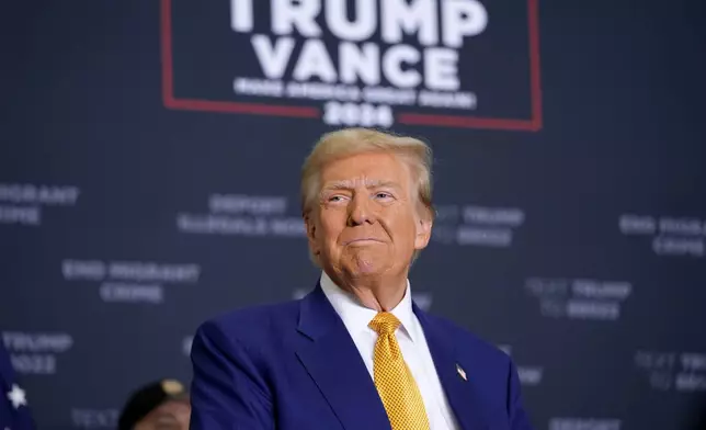 Republican presidential nominee former President Donald Trump arrives to speak at a news conference at Austin-Bergstrom International Airport, Friday, Oct. 25, 2024, in Austin, Texas. (AP Photo/Alex Brandon)