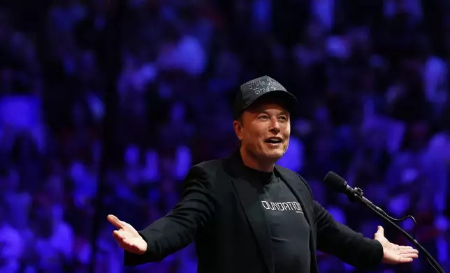 Elon Musk speaks a campaign rally for Republican presidential nominee former President Donald Trump at Madison Square Garden, Sunday, Oct. 27, 2024, in New York. (AP Photo/Julia Demaree Nikhinson)