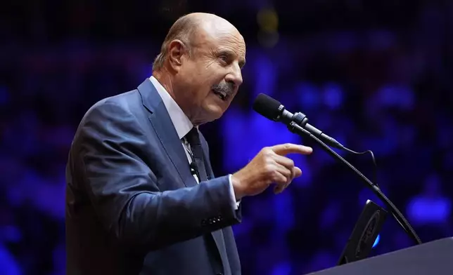 Dr. Phil speaks before Republican presidential nominee former President Donald Trump at a campaign rally at Madison Square Garden, Sunday, Oct. 27, 2024, in New York. (AP Photo/Alex Brandon)