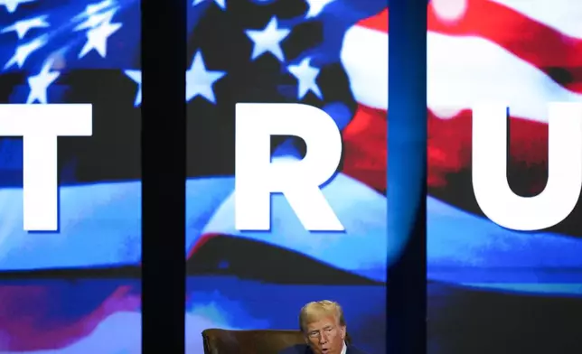 Republican presidential nominee former President Donald Trump speaks during a faith town hall with Georgia Lt. Gov. Burt Jones at Christ Chapel Zebulon, Wednesday, Oct. 23, 2024, in Zebulon, Ga. (AP Photo/Julia Demaree Nikhinson)