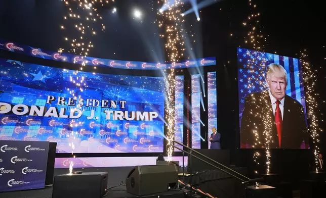 Republican presidential nominee former President Donald Trump arrives at a Turning Point Action campaign rally, Wednesday, Oct. 23, 2024, in Duluth, Ga. (AP Photo/Alex Brandon)