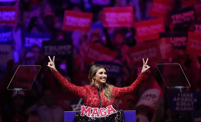 Alina Habba speaks before Republican presidential nominee former President Donald Trump speaks at a campaign rally at Madison Square Garden, Sunday, Oct. 27, 2024, in New York. (AP Photo/Evan Vucci)