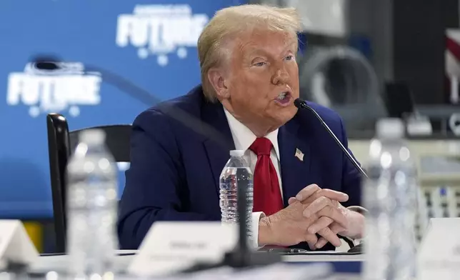 Republican presidential nominee former President Donald Trump speaks at a campaign roundtable, Friday, Oct. 18, 2024, in Auburn Hills, Mich. (AP Photo/Evan Vucci)