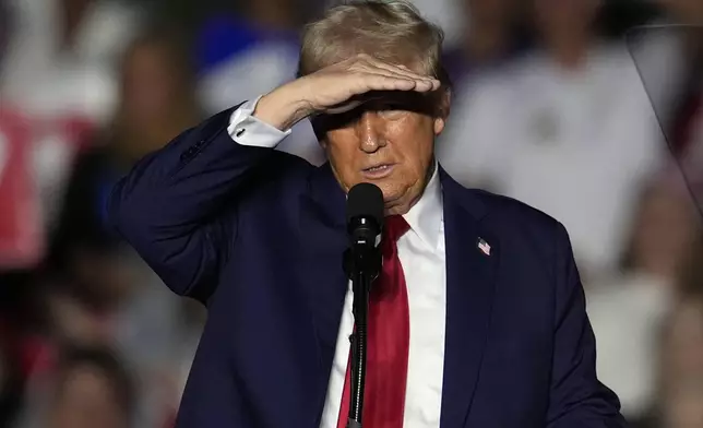 Republican presidential nominee former President Donald Trump speaks at a campaign rally at McCamish Pavilion Monday, Oct. 28, 2024, in Atlanta. (AP Photo/Mike Stewart)