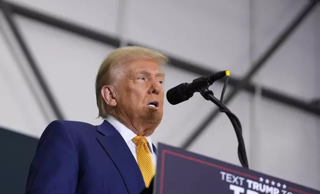 Republican presidential nominee former President Donald Trump speaks during a news conference at Austin-Bergstrom International Airport, Friday, Oct. 25, 2024, in Austin, Texas. (AP Photo/Alex Brandon)