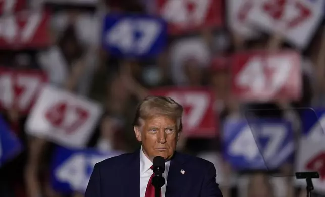 Republican presidential nominee former President Donald Trump speaks at a campaign rally at McCamish Pavilion Monday, Oct. 28, 2024, in Atlanta. (AP Photo/Mike Stewart)