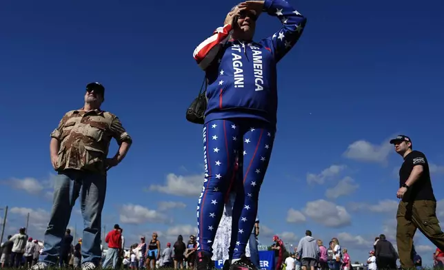 Supporters arrive before Republican presidential nominee former President Donald Trump speaks at a campaign rally at the Butler Farm Show, Saturday, Oct. 5, 2024, in Butler, Pa. (AP Photo/Julia Demaree Nikhinson)