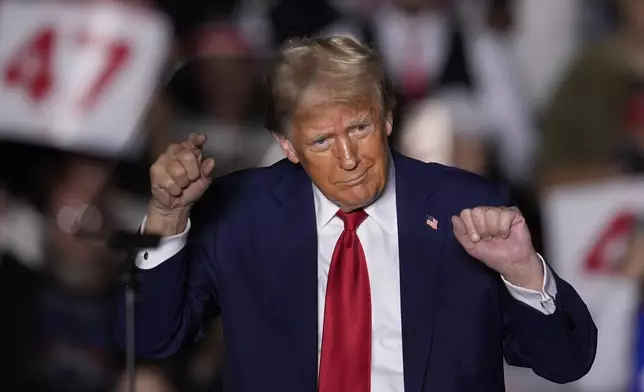 Republican presidential nominee former President Donald Trump speaks at a campaign rally at McCamish Pavilion Monday, Oct. 28, 2024, in Atlanta. (AP Photo/Mike Stewart)