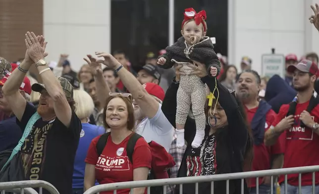 Supporters arrive for a rally for Republican presidential nominee former President Donald Trump in Rocky Mount, N.C., Wednesday, Oct. 30, 2024. (AP Photo/Steve Helber)