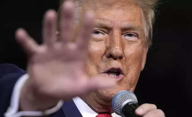 Republican presidential nominee former President Donald Trump speaks at a town hall at Lancaster County Convention Center, Sunday, Oct. 20, 2024, in Lancaster, Pa. (AP Photo/Evan Vucci)