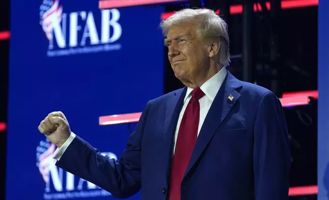 Republican presidential nominee former President Donald Trump arrives for the National Faith Summit at Worship With Wonders Church, Monday, Oct. 28, 2024, in Powder Springs, Ga. (AP Photo/Julia Demaree Nikhinson)