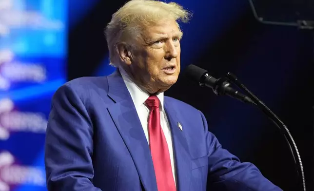 Republican presidential nominee former President Donald Trump speaks at a Turning Point Action campaign rally, Wednesday, Oct. 23, 2024, in Duluth, Ga. (AP Photo/Alex Brandon)