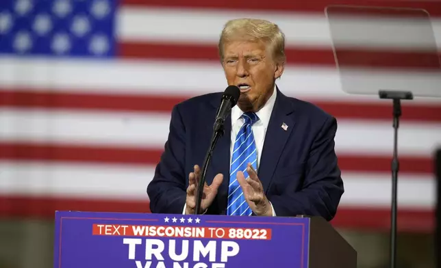 Republican presidential nominee former President Donald Trump speaks at a campaign event at Dane Manufacturing, Tuesday, Oct. 1, 2024, in Waunakee, Wis. (AP Photo/Charlie Neibergall)