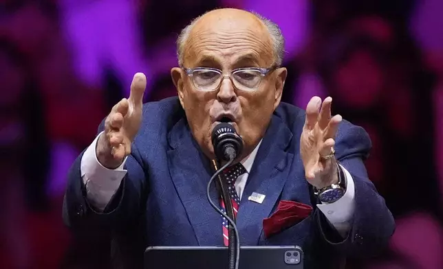 Rudy Giuliani speaks before Republican presidential nominee former President Donald Trump speaks at a campaign rally at Madison Square Garden, Sunday, Oct. 27, 2024, in New York. (AP Photo/Evan Vucci)