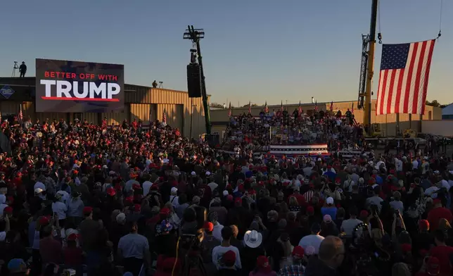 Republican presidential nominee former President Donald Trump speaks at a campaign rally, Saturday, Oct. 19, 2024, at Arnold Palmer Regional Airport in Latrobe, Pa. (AP Photo/Matt Rourke)