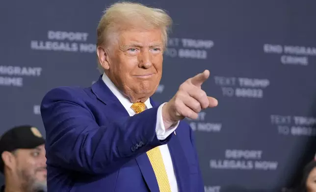 Republican presidential nominee former President Donald Trump arrives to speak at a news conference at Austin-Bergstrom International Airport, Friday, Oct. 25, 2024, in Austin, Texas. (AP Photo/Alex Brandon)