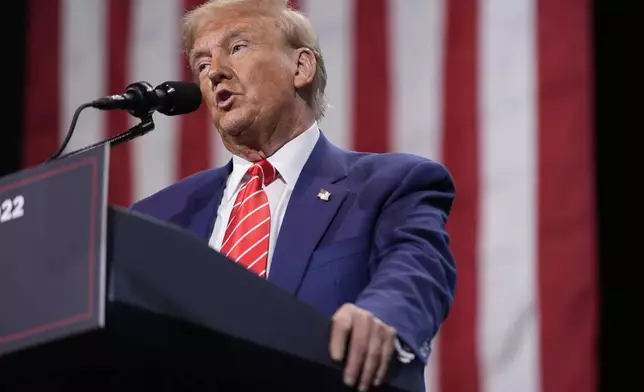 Republican presidential nominee former President Donald Trump speaks at a campaign event at the Cobb Energy Performing Arts Centre, Tuesday, Oct. 15, 2024, in Atlanta. (AP Photo/Alex Brandon)