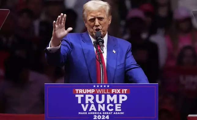 Republican presidential nominee former President Donald Trump speaks at a campaign rally at Madison Square Garden, Sunday, Oct. 27, 2024, in New York. (AP Photo/Evan Vucci)