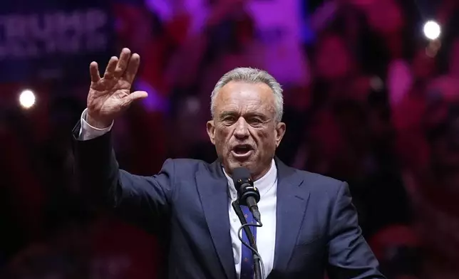 Robert Kennedy Jr., speaks before Republican presidential nominee former President Donald Trump at a campaign rally at Madison Square Garden, Sunday, Oct. 27, 2024, in New York. (AP Photo/Evan Vucci)