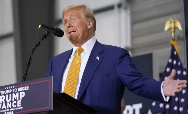 Republican presidential nominee former President Donald Trump speaks during a news conference at Austin-Bergstrom International Airport, Friday, Oct. 25, 2024, in Austin, Texas. (AP Photo/Alex Brandon)