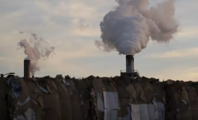 FILE - Steam is seen at the Longview WestRock mill, which makes cardboard materials including container board and corrugated containers, March 14, 2024, in Longview, Wash. (AP Photo/Jenny Kane, File)