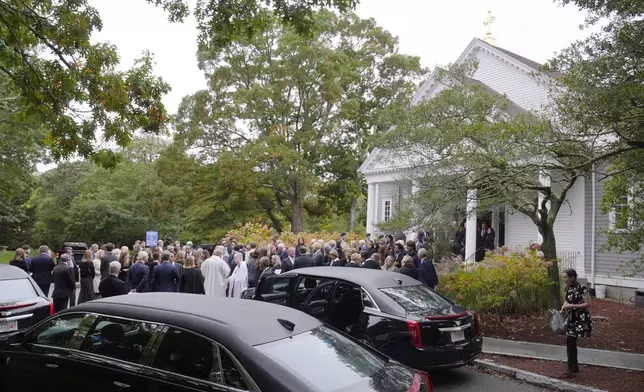 Mourners depart Our Lady of Victory church following funeral services for Ethel Kennedy, wife of the late Sen. Robert F. Kennedy, Monday, Oct. 14, 2024, in Centerville, Mass. (AP Photo/Steven Senne)