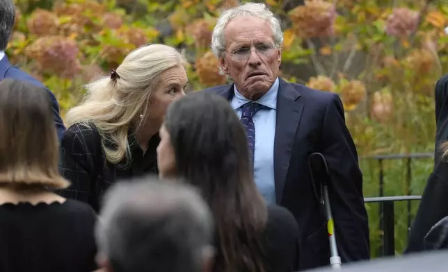 Former Massachusetts U.S. Rep. Joseph Kennedy II, center right, son of the late Ethel Kennedy, arrives at Our Lady of Victory church, for Ethel Kennedy's funeral, Monday, Oct. 14, 2024, in Centerville, Mass. (AP Photo/Steven Senne)