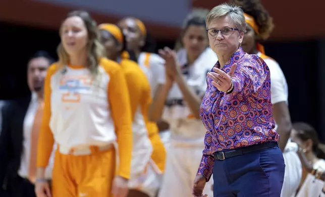 FILE - In this Jan. 10, 2019, file photo, Tennessee head coach Holly Warlick directs players on the court during an NCAA basketball game against Kentucky in Knoxville, Tenn. (AP Photo/Bryan Woolston,File)