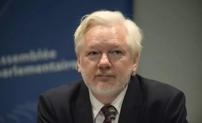 Wikileaks founder Julian Assange attends the Council of Europe in Strasbourg, eastern France, Tuesday, Oct. 1, 2024. (AP Photo/Pascal Bastien)