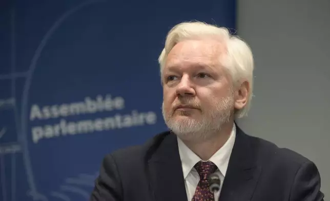 Wikileaks founder Julian Assange attends the Council of Europe in Strasbourg, eastern France, Tuesday, Oct. 1, 2024. (AP Photo/Pascal Bastien)