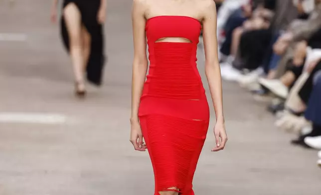 A model wears a creation as part of the Stella McCartney Spring/Summer 2025 collection presented Monday, Sept. 30, 2024 in Paris. (Photo by Vianney Le Caer/Invision/AP)