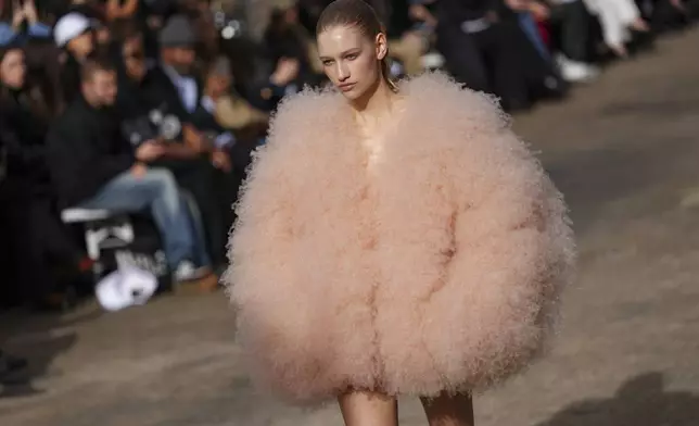 A model wears a creation as part of the Stella McCartney Spring/Summer 2025 collection presented Monday, Sept. 30, 2024 in Paris. (Photo by Scott A Garfitt/Invision/AP)