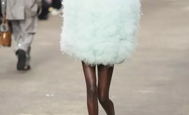 A model wears a creation as part of the Stella McCartney Spring/Summer 2025 collection presented Monday, Sept. 30, 2024 in Paris. (Photo by Scott A Garfitt/Invision/AP)