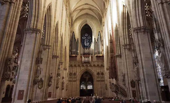 Interior view of Ulmer Münster, the world's tallest church, in Ulm, Germany, Wednesday, Sept. 18, 2024. (AP Photo/Matthias Schrader)