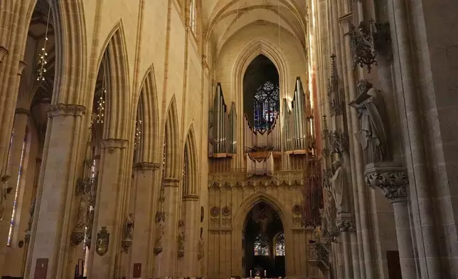 Interior view of Ulmer Münster, the world's tallest church, in Ulm, Germany, Wednesday, Sept. 18, 2024. (AP Photo/Matthias Schrader)