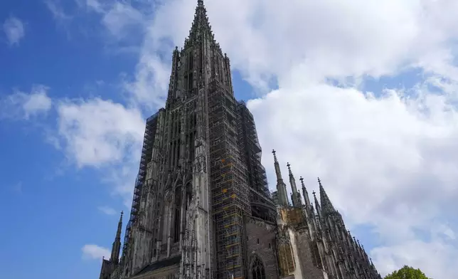 Exterior view of Ulmer Münster, the world's tallest church, in Ulm, Germany, Wednesday, Sept. 18, 2024. (AP Photo/Matthias Schrader)