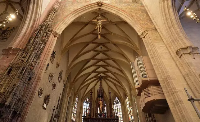 Interior view of Ulmer Münster, the world's tallest church, in Ulm, Germany, Wednesday, Sept. 18, 2024. (AP Photo/Matthias Schrader)