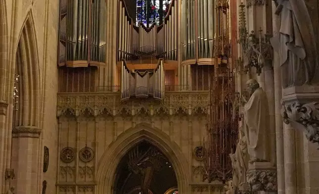 Interior view of Ulmer Münster, the world's tallest church, in Ulm, Germany, Wednesday, Sept. 18, 2024. (AP Photo/Matthias Schrader)